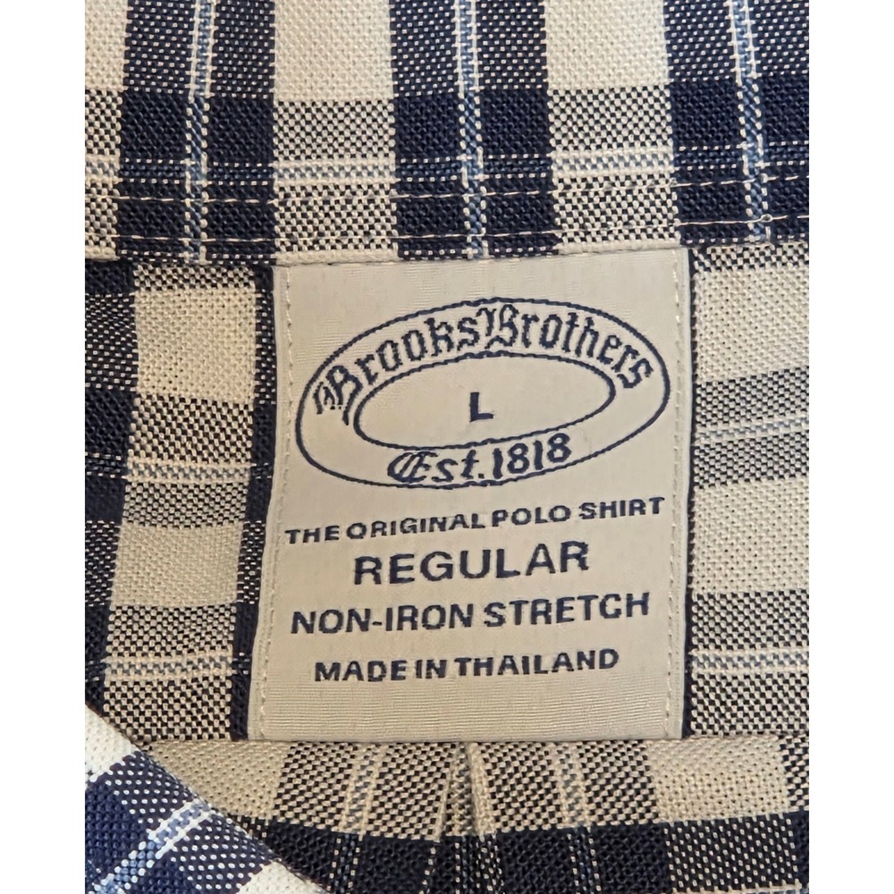 Brooks Brothers Regular Fit Non-Iron Stretch Gingham Shirt Men's L Navy White - Picture 2 of 10